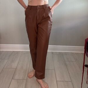 JLUX LABEL brown vegan leather pleather cigarette straight pants